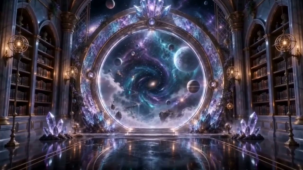 A luminous spiral portal opening into Victoria Triana's magical world
