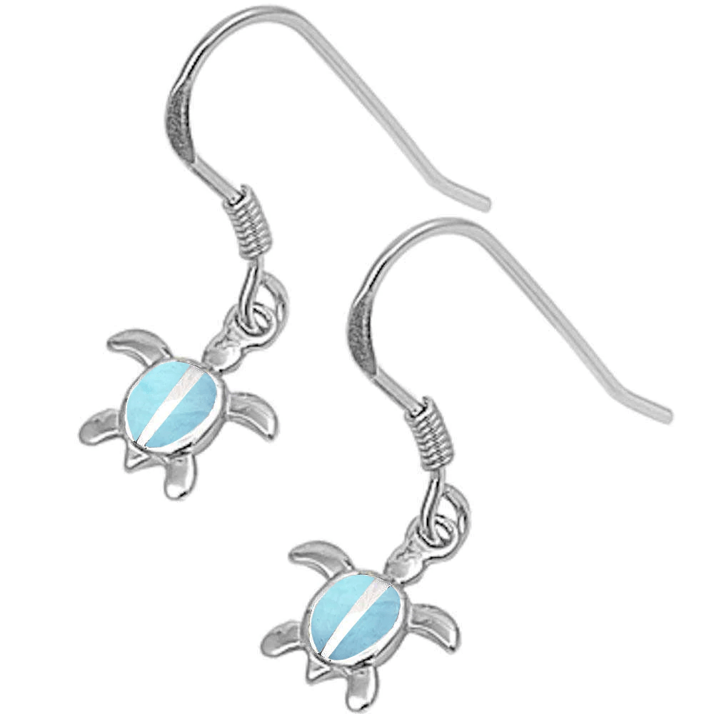 Natural Larimar Turtle .925 Sterling Silver Earrings - Image 3